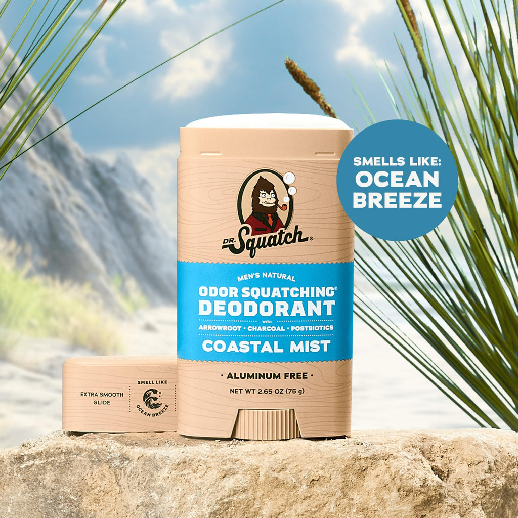Dr. Squatch Natural Men’s Deodorant – Aluminum Free with Charcoal & Postbiotics, Sierra Storm + Sandalwood Summit (2-Pack)