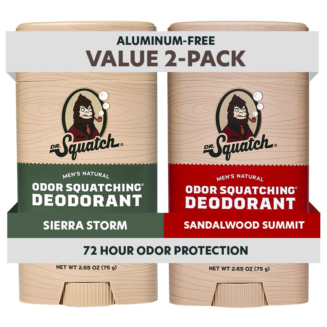 Dr. Squatch Sierra Storm Aluminum-Free Deodorant – Charcoal & Postbiotics, 72-Hour Odor Protection, 2.65oz Stick (3-Pack)