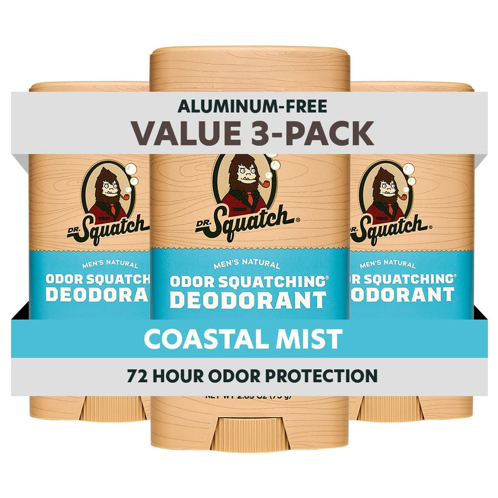 Dr. Squatch Natural Men’s Deodorant – Aluminum Free with Charcoal & Postbiotics, Sierra Storm + Sandalwood Summit (2-Pack)