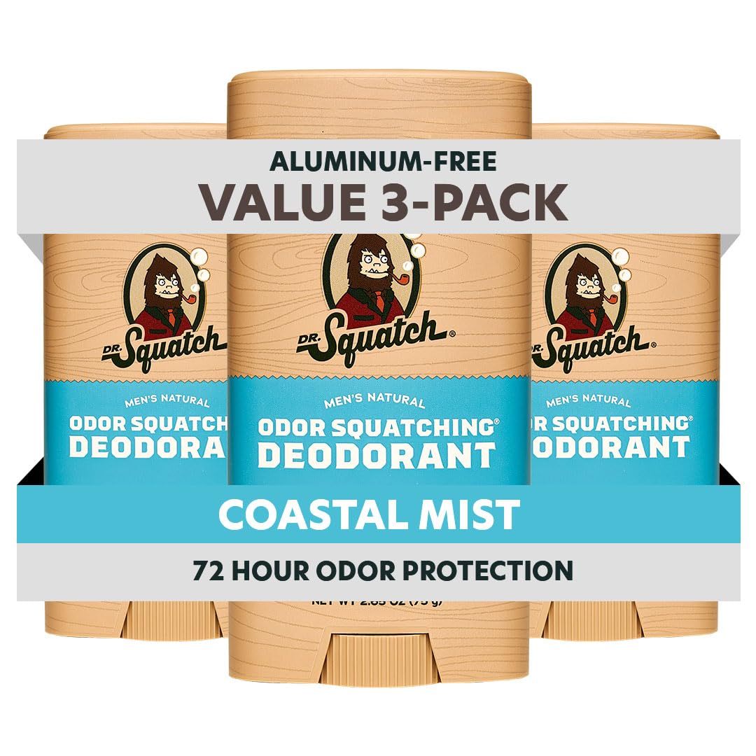 Dr. Squatch Natural Men’s Deodorant – Aluminum Free with Charcoal & Postbiotics, Sierra Storm + Sandalwood Summit (2-Pack)
