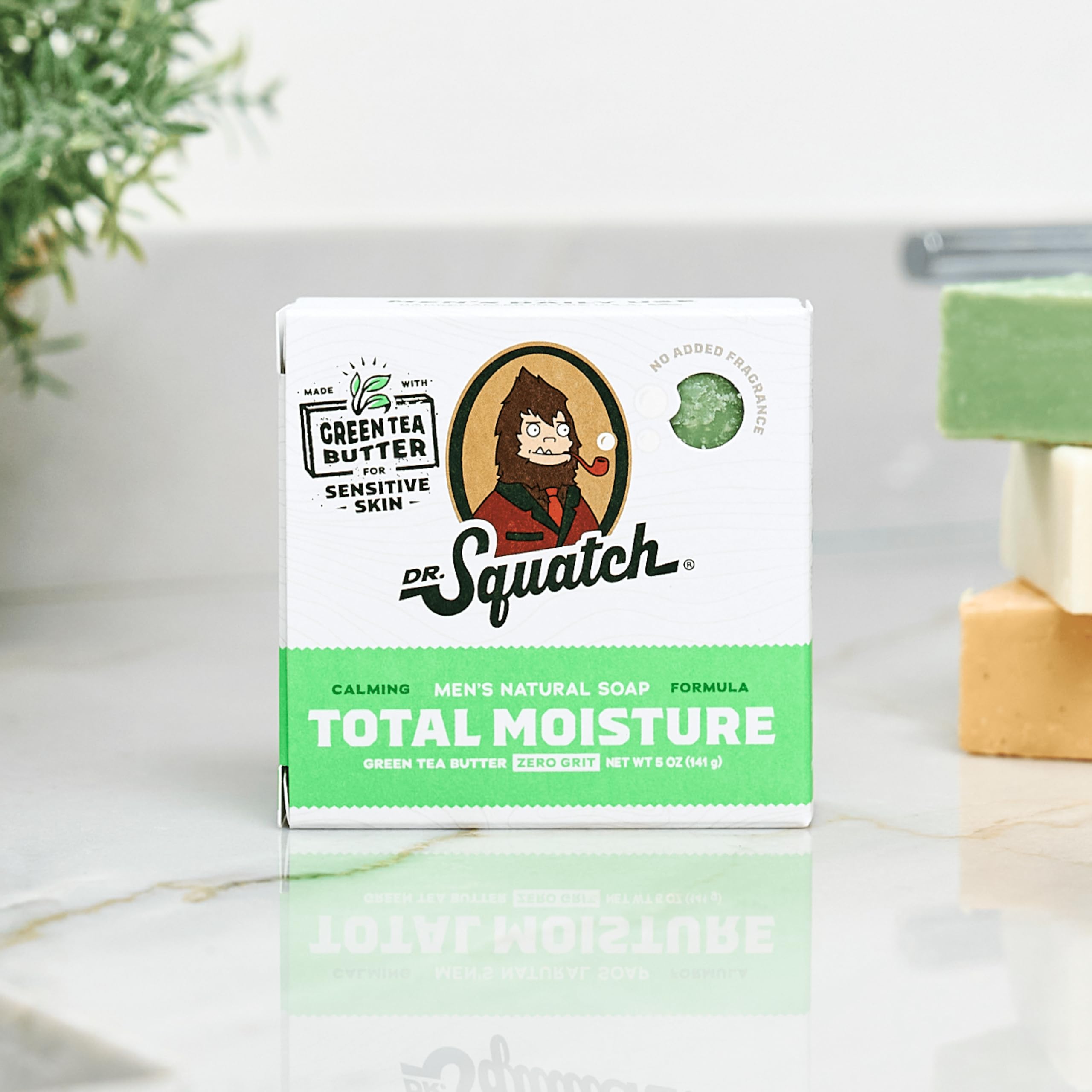 Dr. Squatch Total Moisture Bar Soap for Men – No Added Fragrance, Sensitive Skin Formula with Green Tea Butter (3-Pack, 5 oz each)
