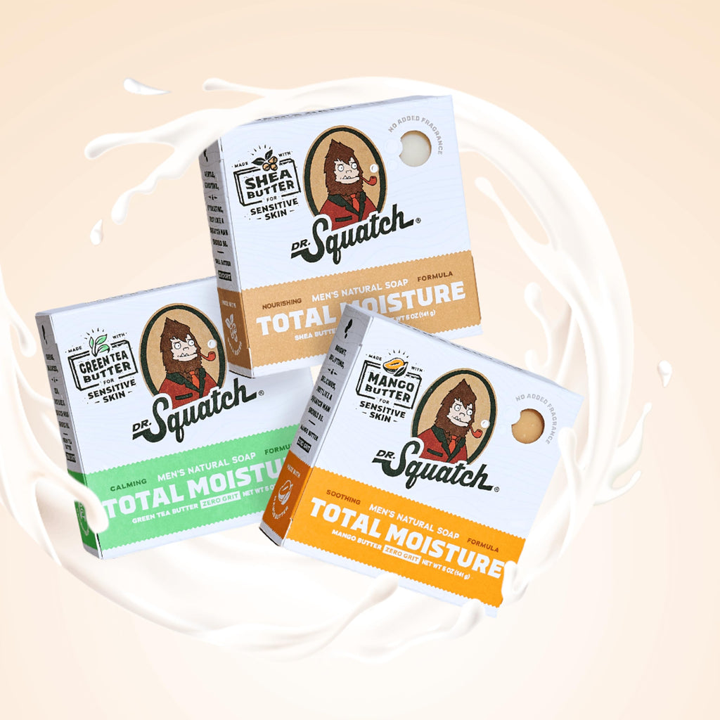Dr. Squatch Total Moisture Bar Soap for Men Unscented – Shea, Mango & Green Tea Butters (5 oz, 6-pack)