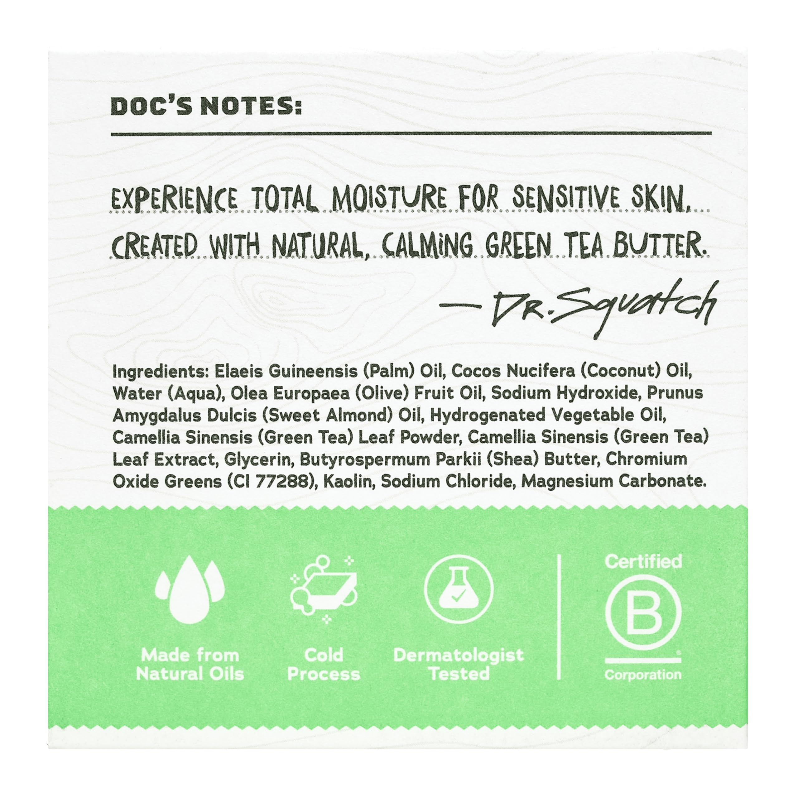 Dr. Squatch Total Moisture Bar Soap for Men – No Added Fragrance, Sensitive Skin Formula with Green Tea Butter (3-Pack, 5 oz each)