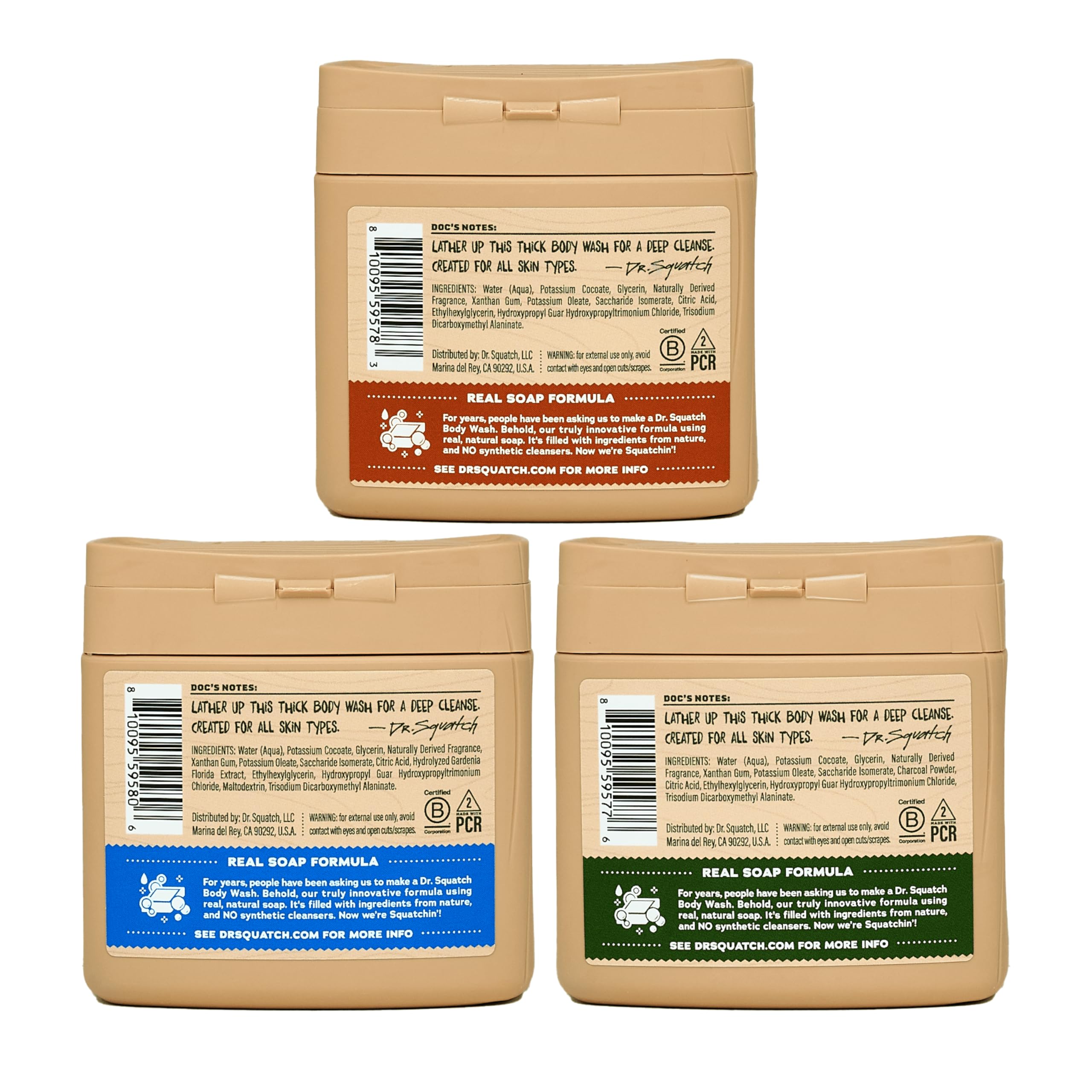 Dr. Squatch NEW Body Wash for Men – Pine Tar, Wood Barrel Bourbon & Fresh Falls (8 oz, 3-Pack)