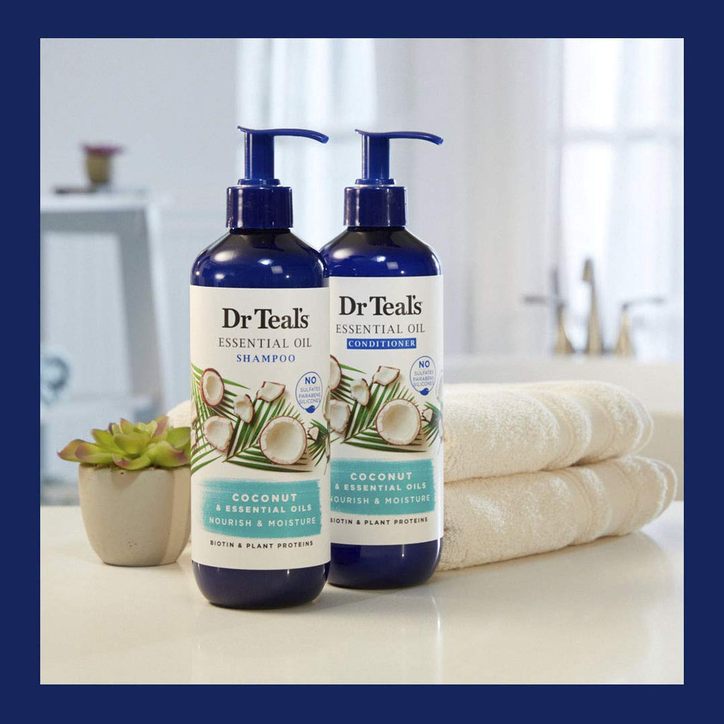 Dr Teal's Coconut Nourish & Moisture Essential Oil Conditioner – Sulfate Free, 16 Fl Oz