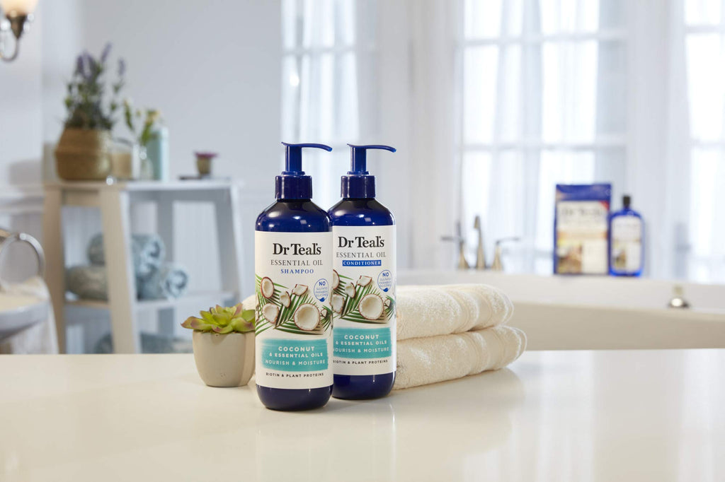 Dr Teal's Coconut Nourish & Moisture Essential Oil Conditioner – Sulfate Free, 16 Fl Oz