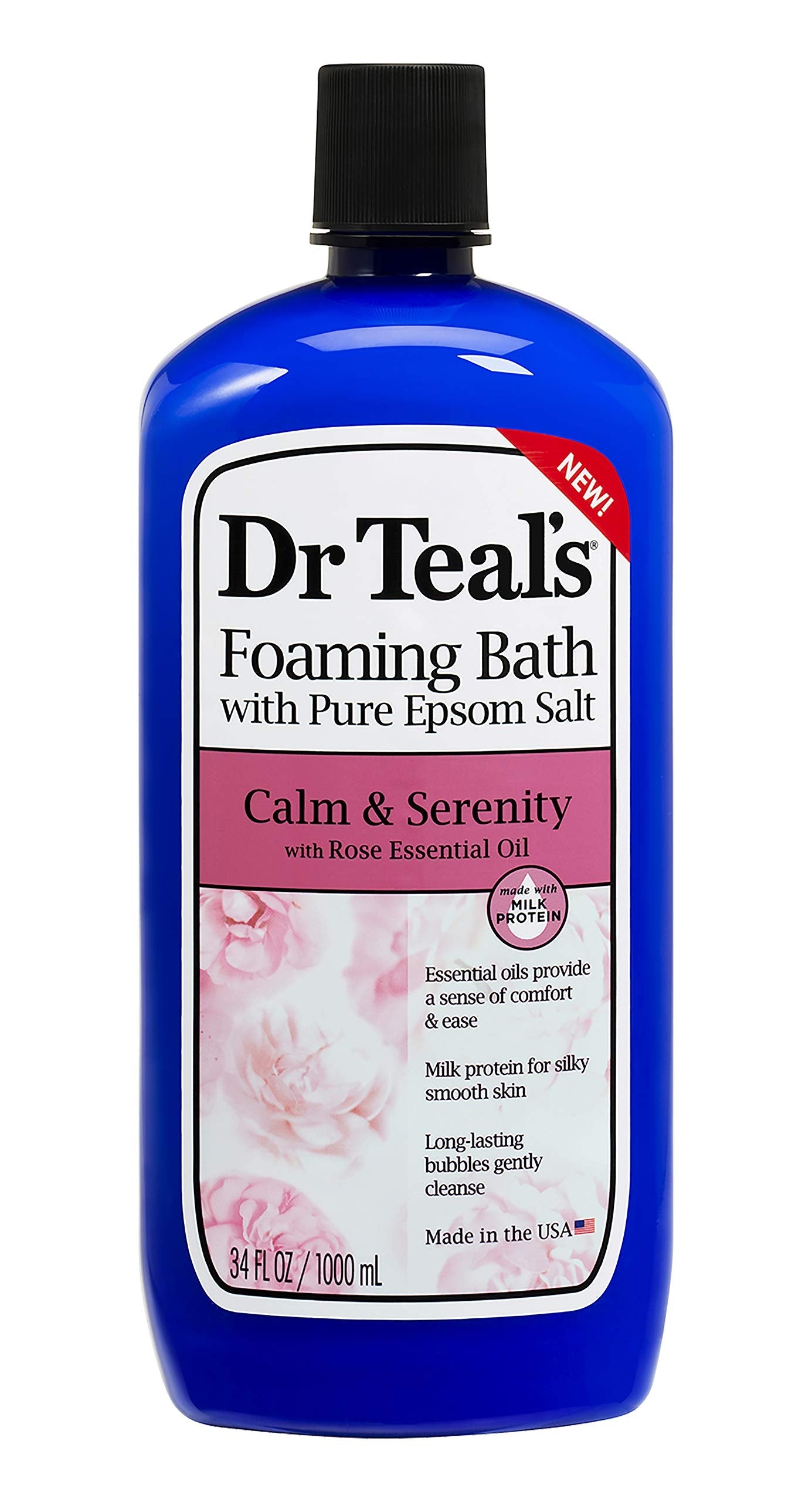 Dr Teal's Calm & Serenity Rose Oil Bundle - Epsom Salt Soak + Foaming Bath (3 lb / 34 oz) - Made in USA