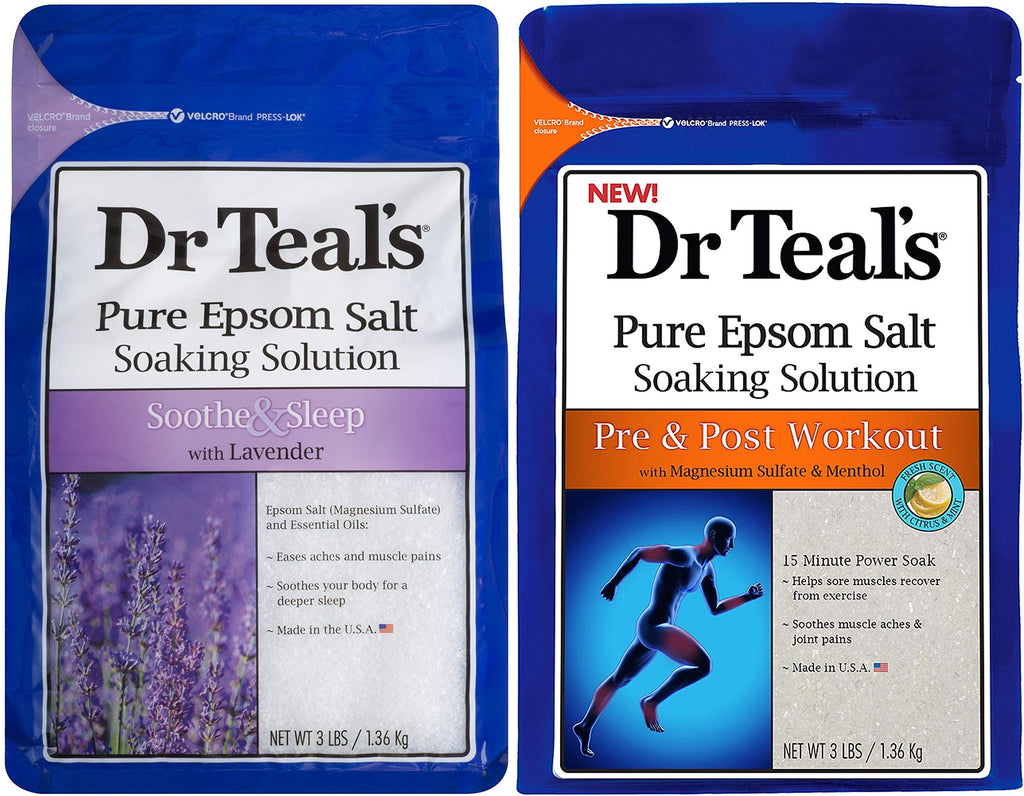 Dr Teal's Pure Epsom Salt Recovery Gift Set – Lavender & Pre/Post Workout (2x3lb) with Magnesium Sulfate & Menthol