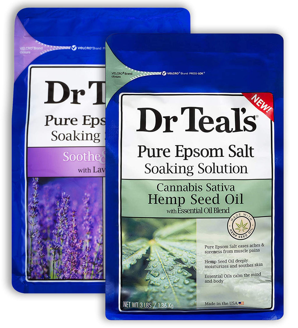 Dr Teal's Lavender & Hemp Seed Oil Epsom Salt Gift Set – 2 Pack (3 lb each) for Relaxation & Sleep