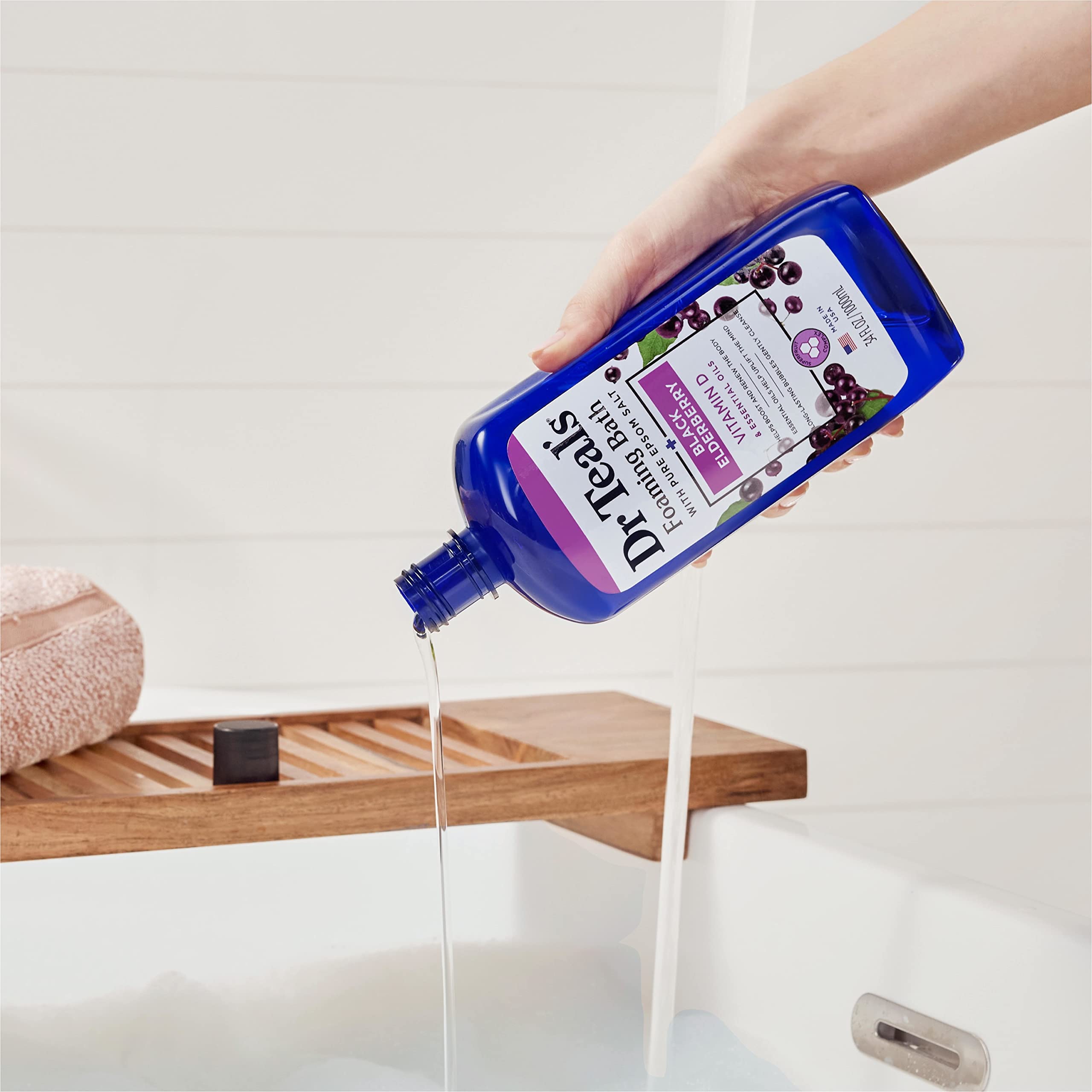 Dr Teal's Foaming Bath with Pure Epsom Salt, Black Elderberry & Vitamin D — 34 oz (Pack of 4)