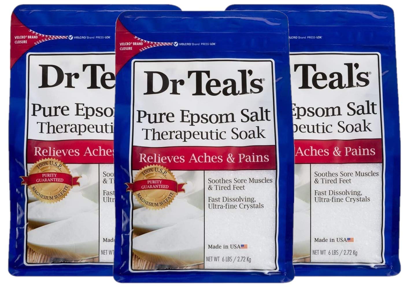 Dr Teal's Therapeutic Soak Gift Set (3-Pack, 6 lb Each) Unscented Epsom Salt for Aches & Recovery