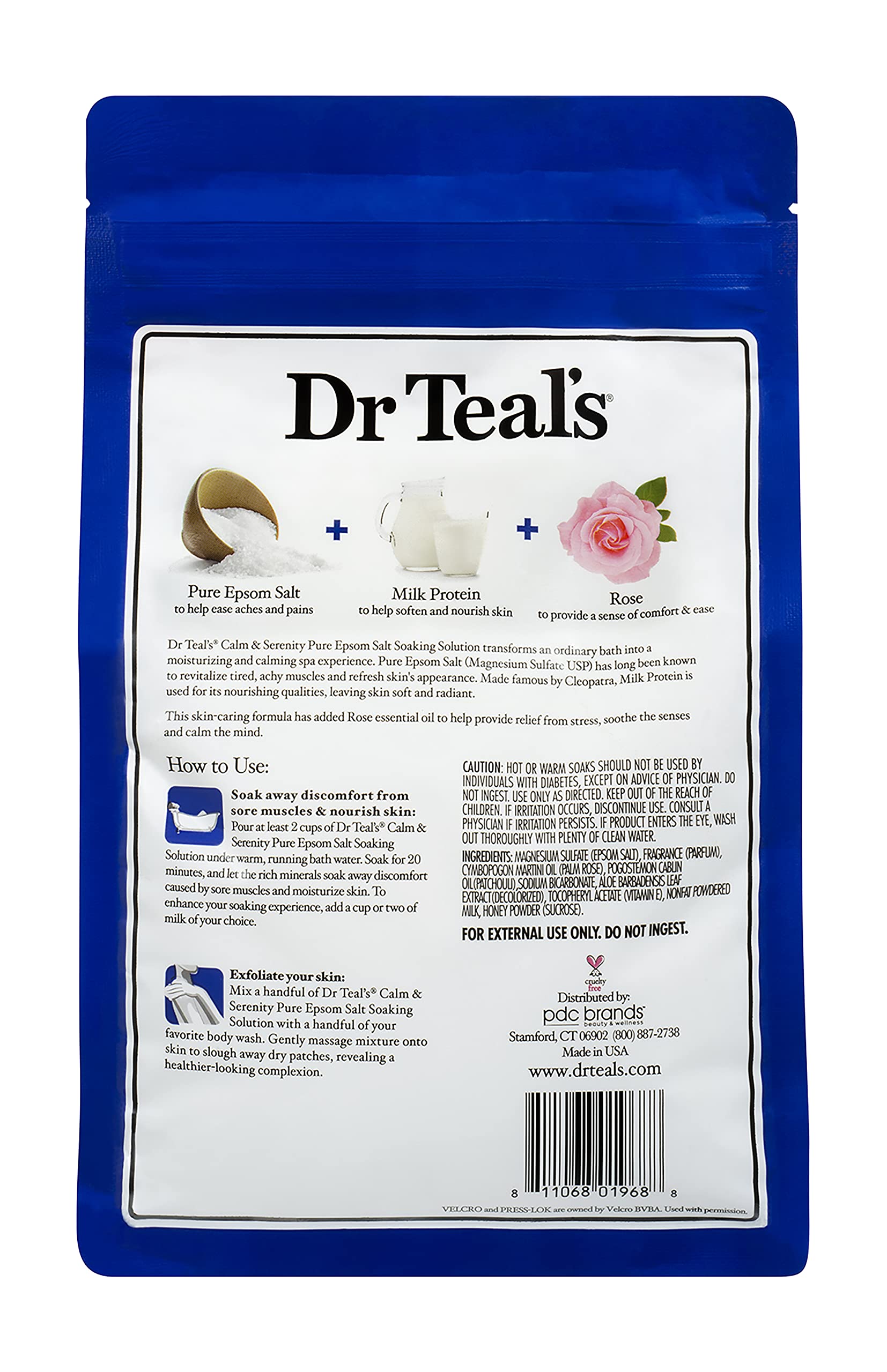 Dr Teal's Calm & Serenity Rose Oil Bundle - Epsom Salt Soak + Foaming Bath (3 lb / 34 oz) - Made in USA
