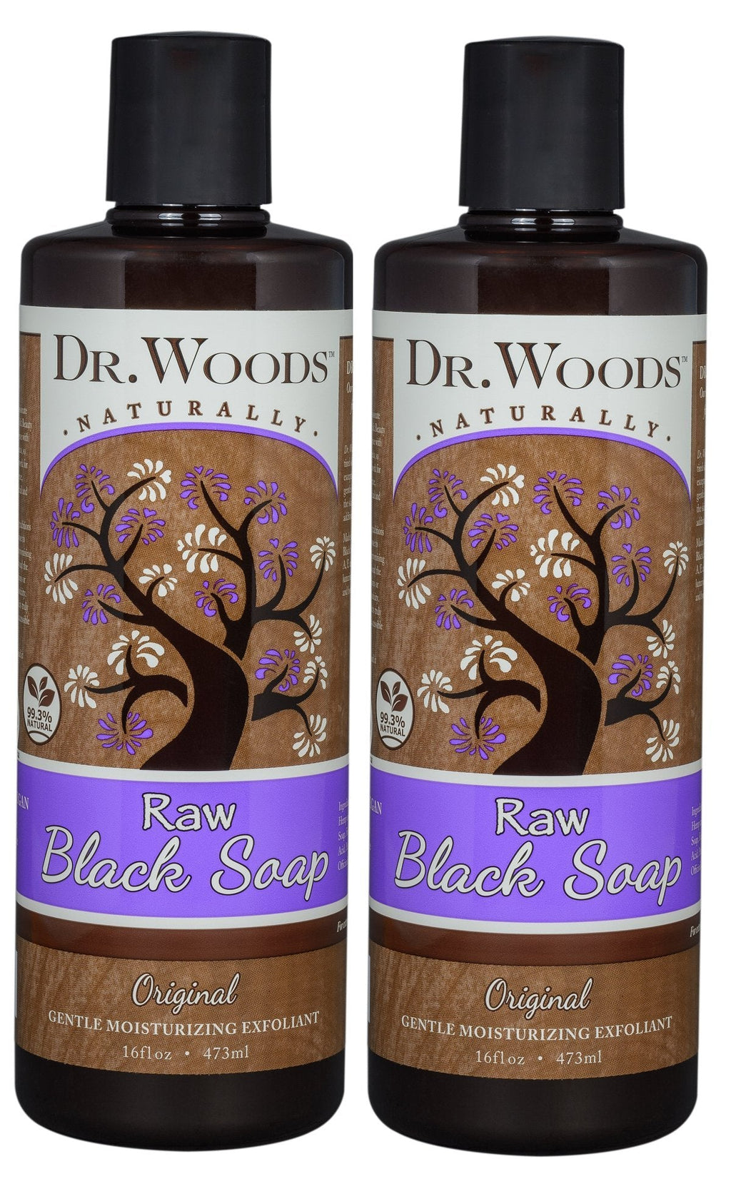 Dr. Woods Raw Liquid Black Soap with Organic Shea Butter – Gentle Exfoliant & Multi-Use Cleanser, 16 oz x 2