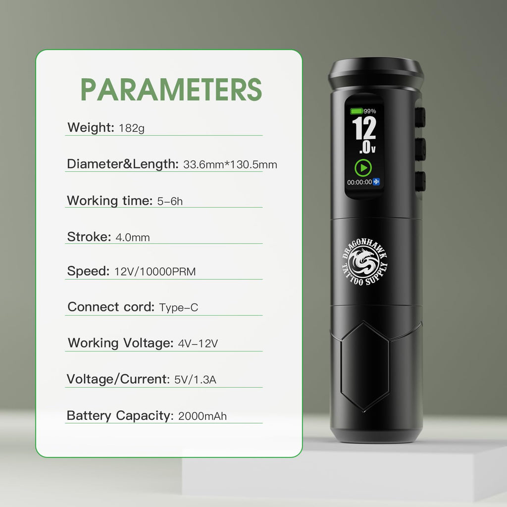 Dragonhawk A1 Pro Tattoo Kit – Cordless Pro Pen, 2000mAh, Beginner Friendly