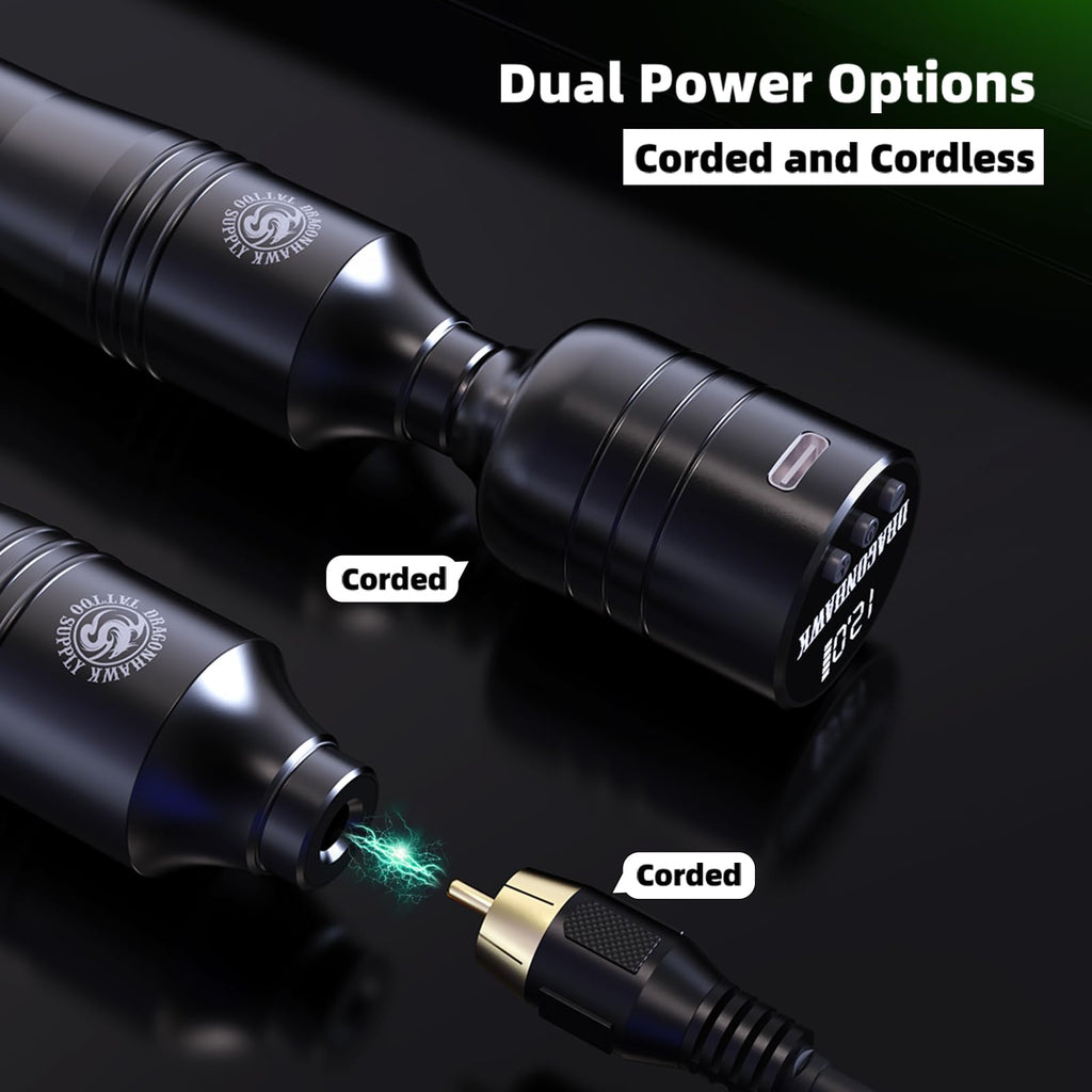 Dragonhawk Atom Wireless Tattoo Pen Kit – Complete Beginner Kit with 20 Cartridges & Battery Power