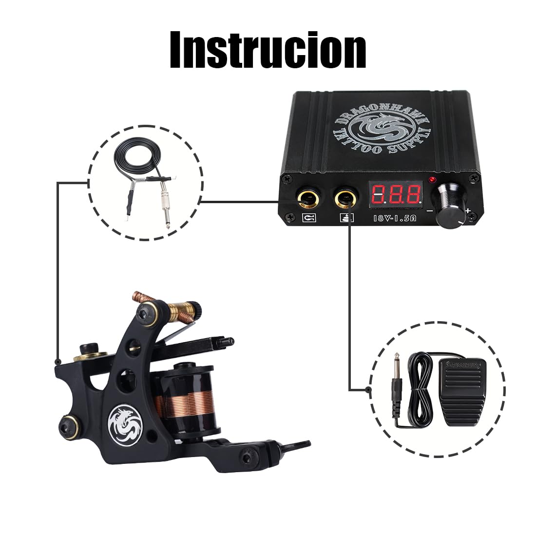 Dragonhawk Traditional Pro Complete Tattoo Kit – Dual Lining & Shading Machines, Power Supply, Needles & Grips for Beginners