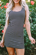 Black Stripe Ribbed Knit Bodycon Mini Dress Women UK | Sleeveless