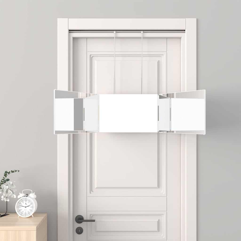 Dripex 3 Way Mirror – 360° Trifold Self Haircut Mirror with Height Adjustable Hooks (White, No LED)
