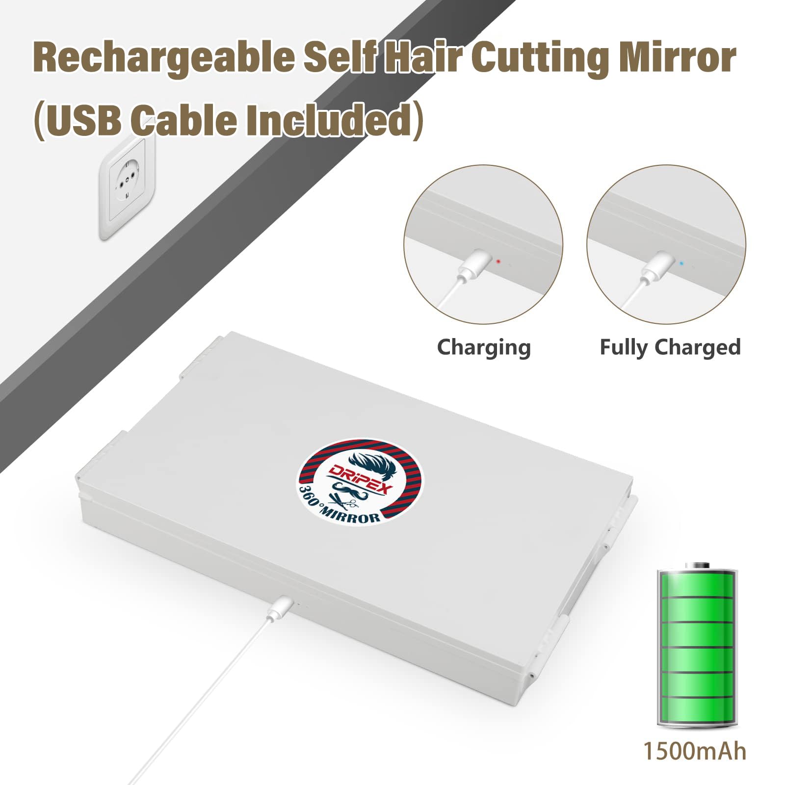 Dripex 3-Way Mirror with LED Lights – 360° Trifold Self-Grooming Mirror