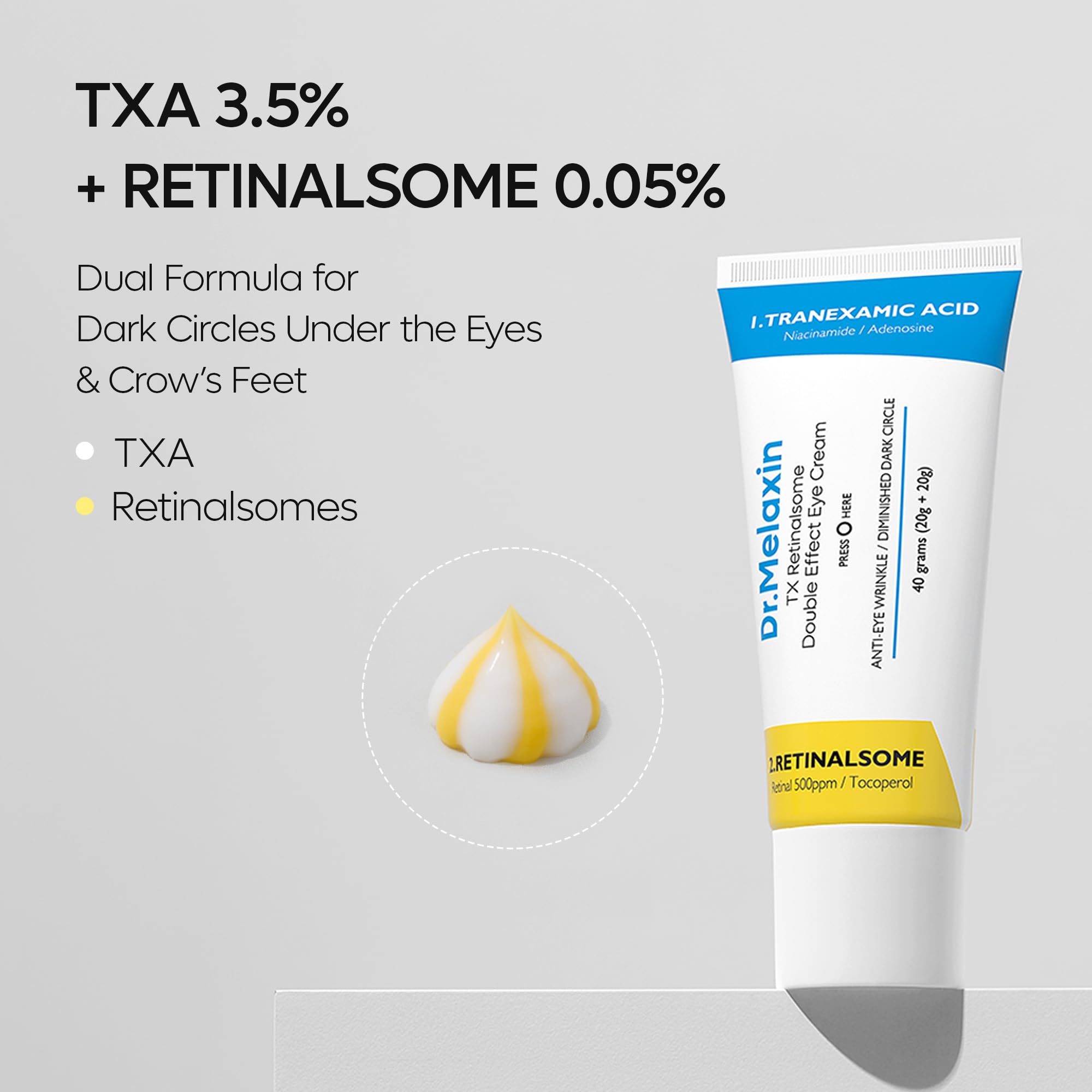 Dr.Melaxin TX Dual Eye Cream with Tranexamic Acid, Adenosine & Niacinamide | Dark Circle Repair | 50ml