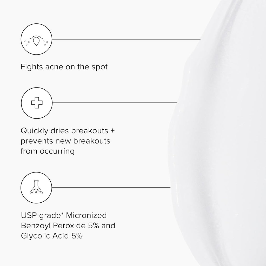 DRMTLGY Acne Spot Treatment – Benzoyl Peroxide 5% + Glycolic Acid 5%, 1.1 oz, 2-Pack
