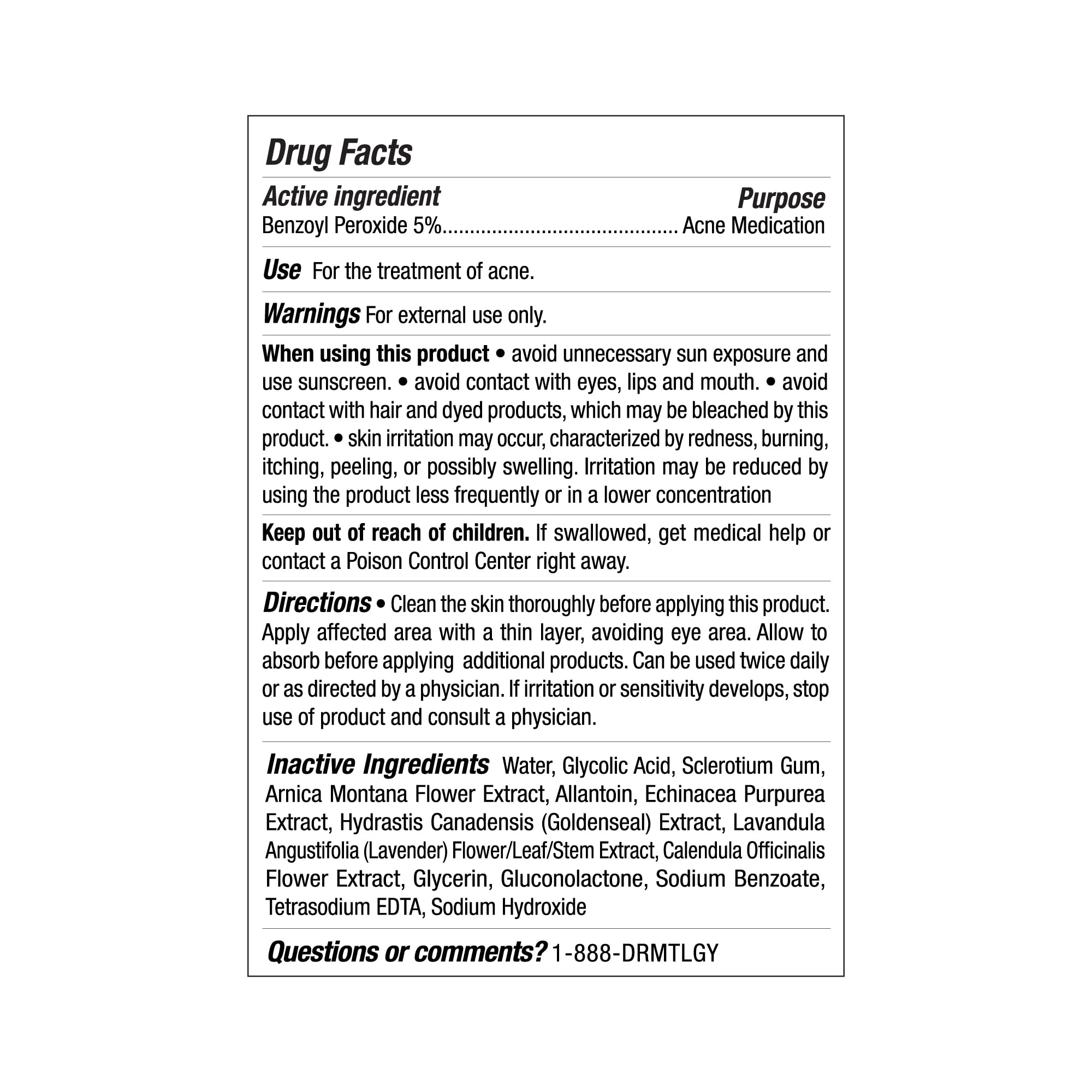 DRMTLGY Acne Spot Treatment – Benzoyl Peroxide 5% + Glycolic Acid 5%, 1.1 oz, 2-Pack