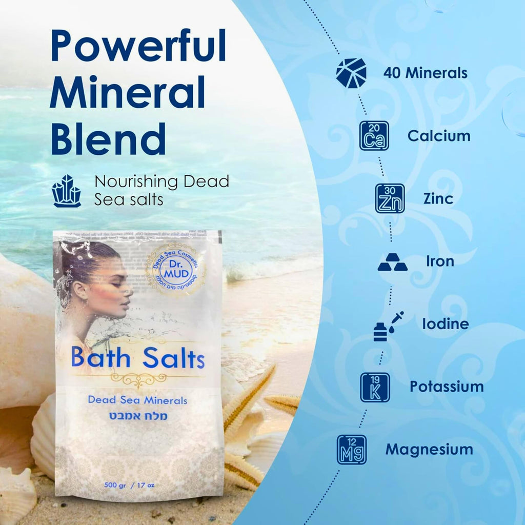 DR.MUD Dead Sea Salt Bath Soak – 100% Mineral-Rich, Fragrance-Enhanced Exfoliating Bath Salt (42.3 oz)