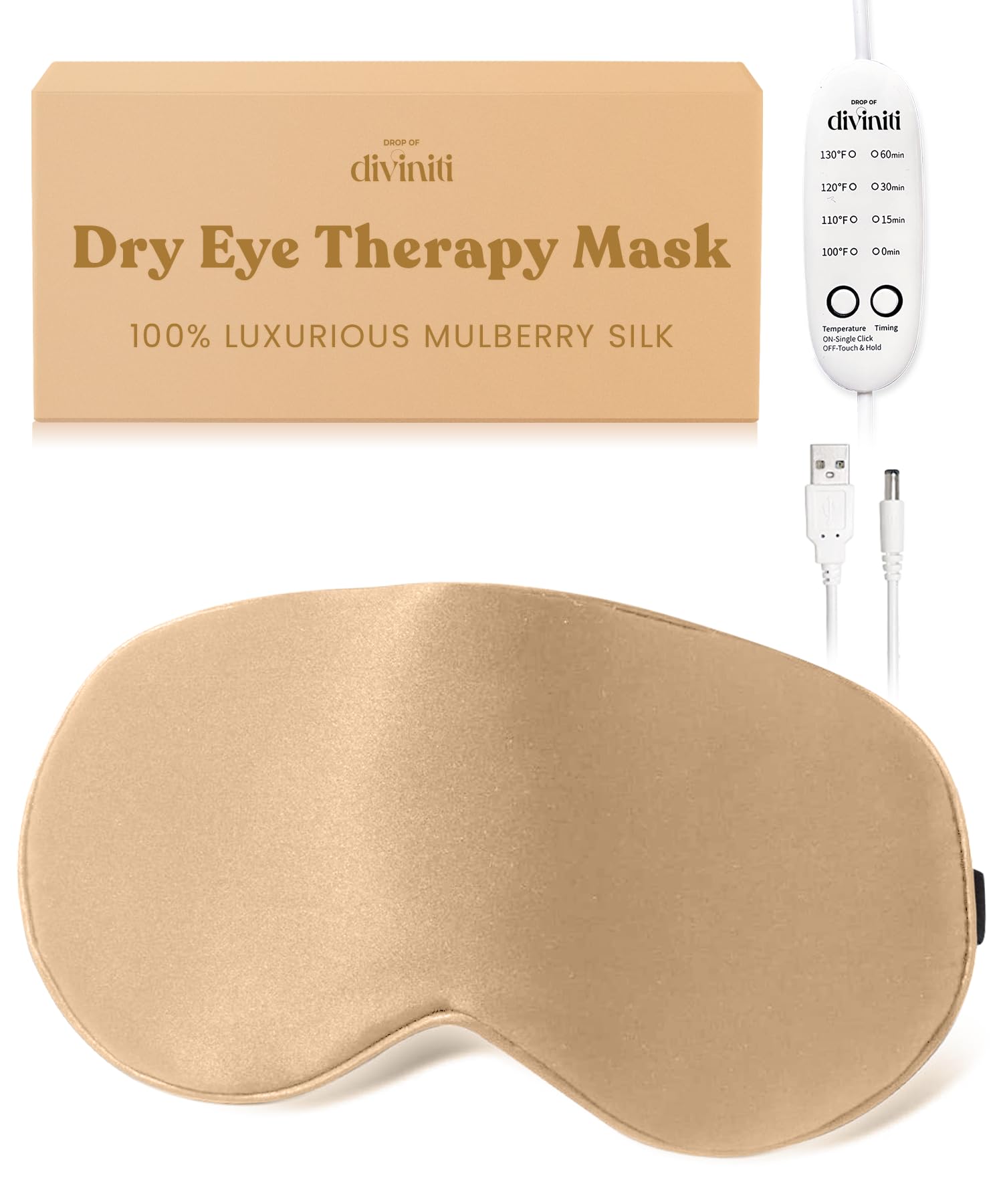 DROP OF DIVINITI Heated Eye Mask | Dry Eye Relief, Stye & Warm Eye Compress – Champagne