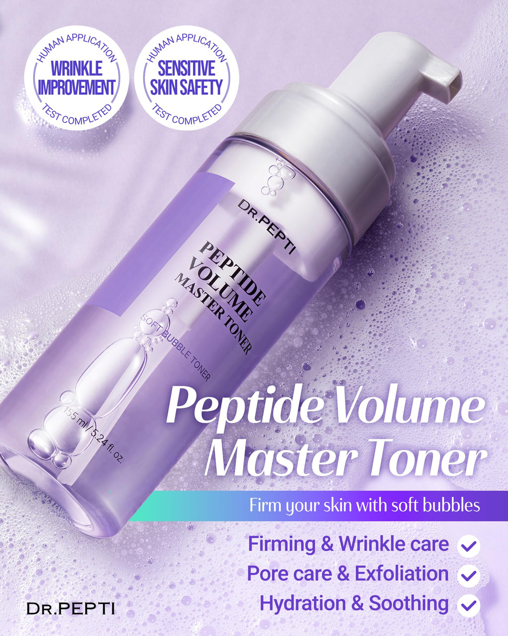 DR.PEPTI Volume Master Toner – 12 Peptides Bubble Formula for Elasticity