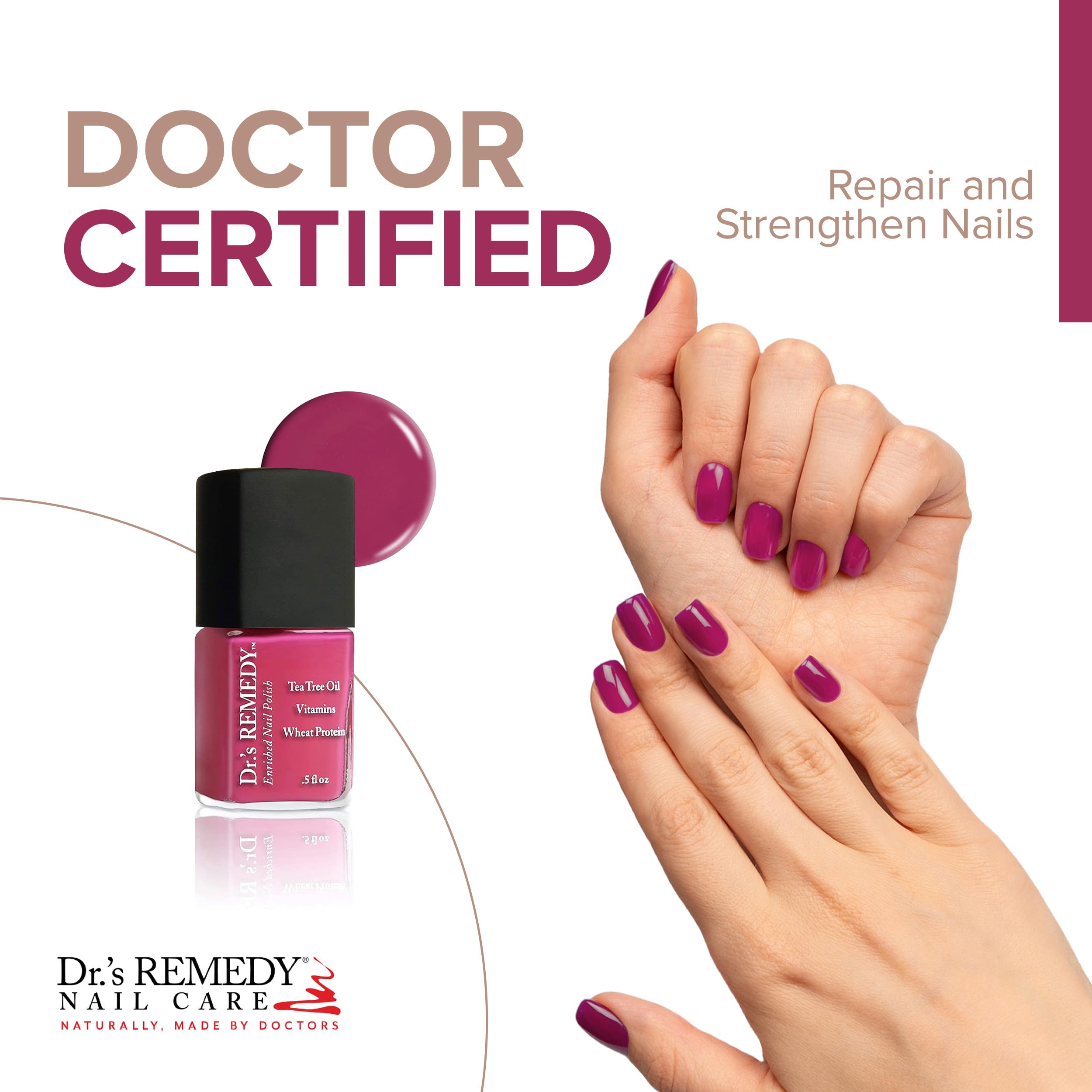 Dr.’s Remedy Enriched Nail Polish – Non-Toxic, 24-Free, Doctor-Formulated in HOPEFUL Hot Pink