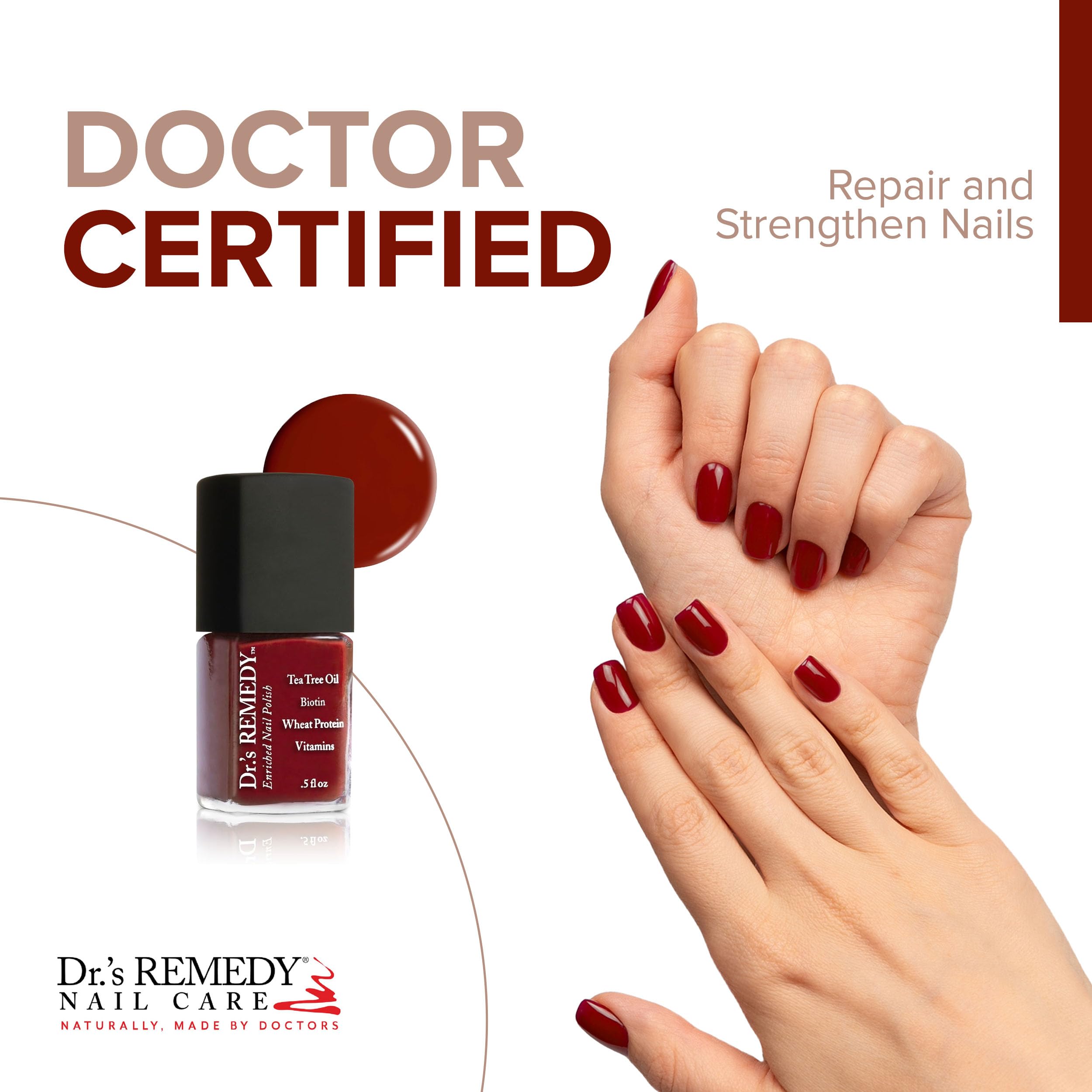 Dr.'s Remedy Enriched Nail Polish – Non-Toxic, 24-Free, Doctor-Formulated (Remedy Red)