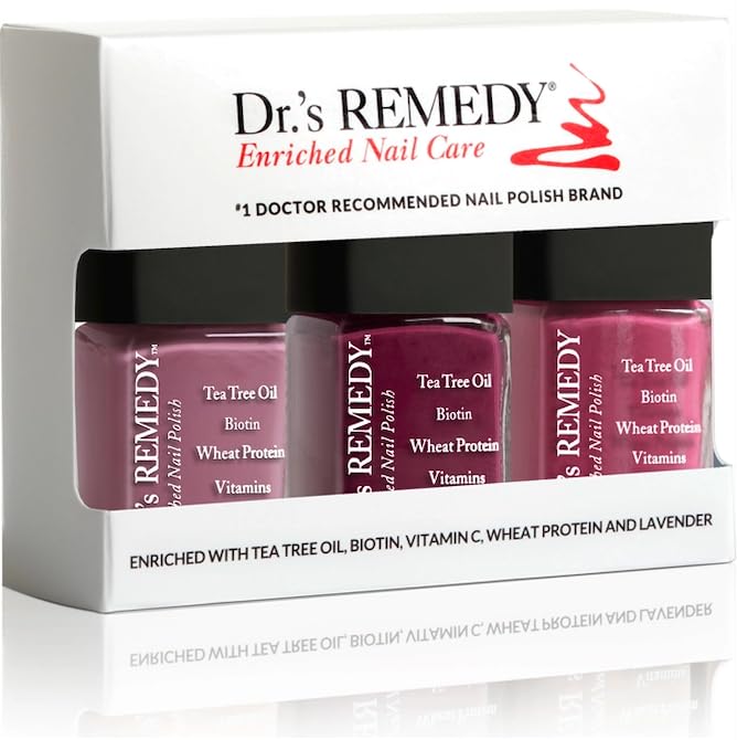 Dr.’s Remedy 3 Pack Nail Polish Kit – Mindful Mulberry, Bonafide Boysenberry & Brave Berry | Non-Toxic & All-Natural Nail Strengthener