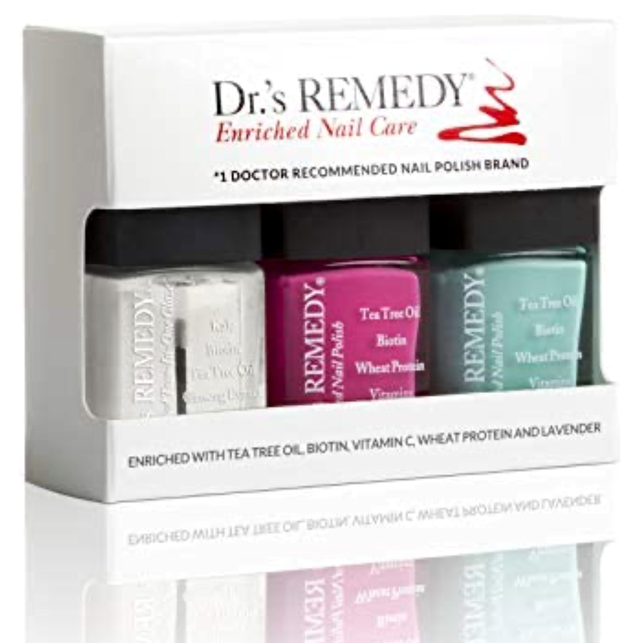 Drs Remedy 3 Pack Nail Polish Kit – Sensational Sunshine Trio, Non-Toxic All-Natural Enriched Nail Strengthener and Glaze in HOPEFUL Hot Pink & TRUSTING Turquoise