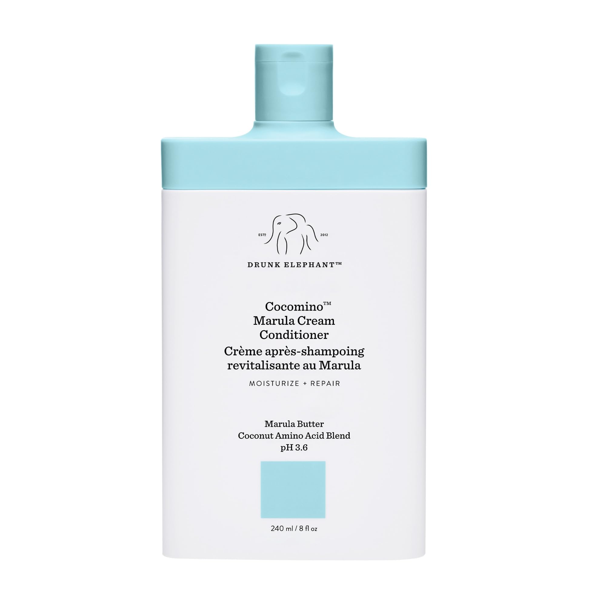 Drunk Elephant Cocomino Marula Cream Conditioner – 240 ml / 8 fl oz | Sulfate-Free, Color-Safe, Cruelty-Free