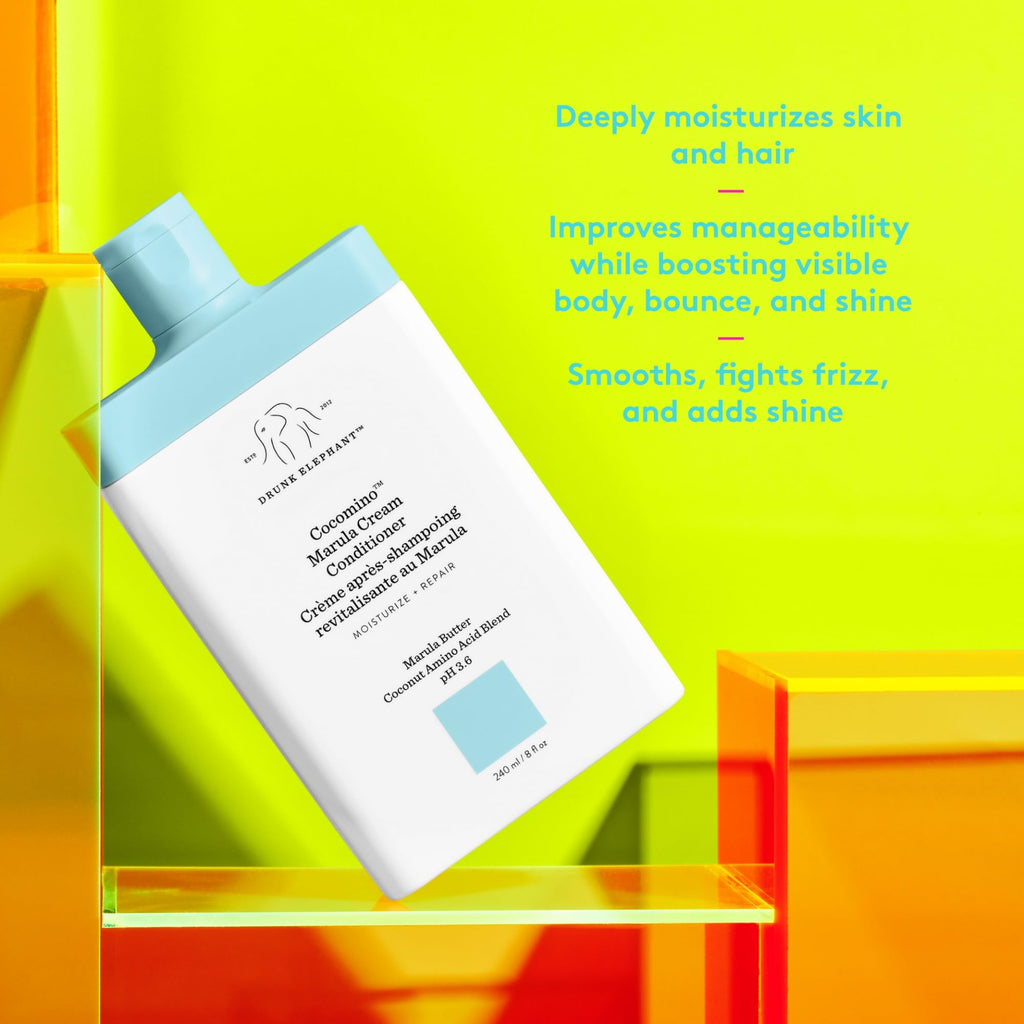 Drunk Elephant Cocomino Marula Cream Conditioner – 240 ml / 8 fl oz | Sulfate-Free, Color-Safe, Cruelty-Free