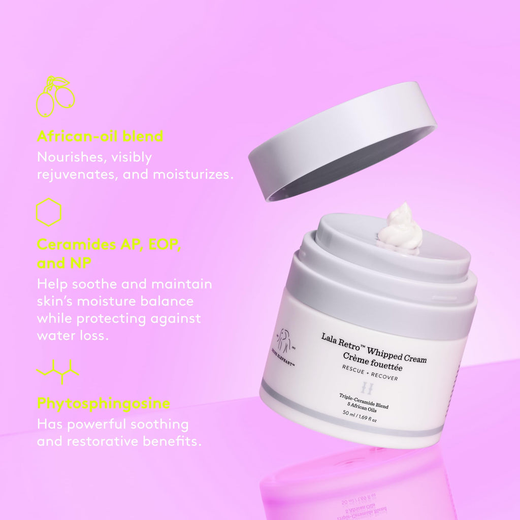 Drunk Elephant Lala Retro Whipped Cream – 50 ml / 1.69 fl oz | Ceramide Moisturizer