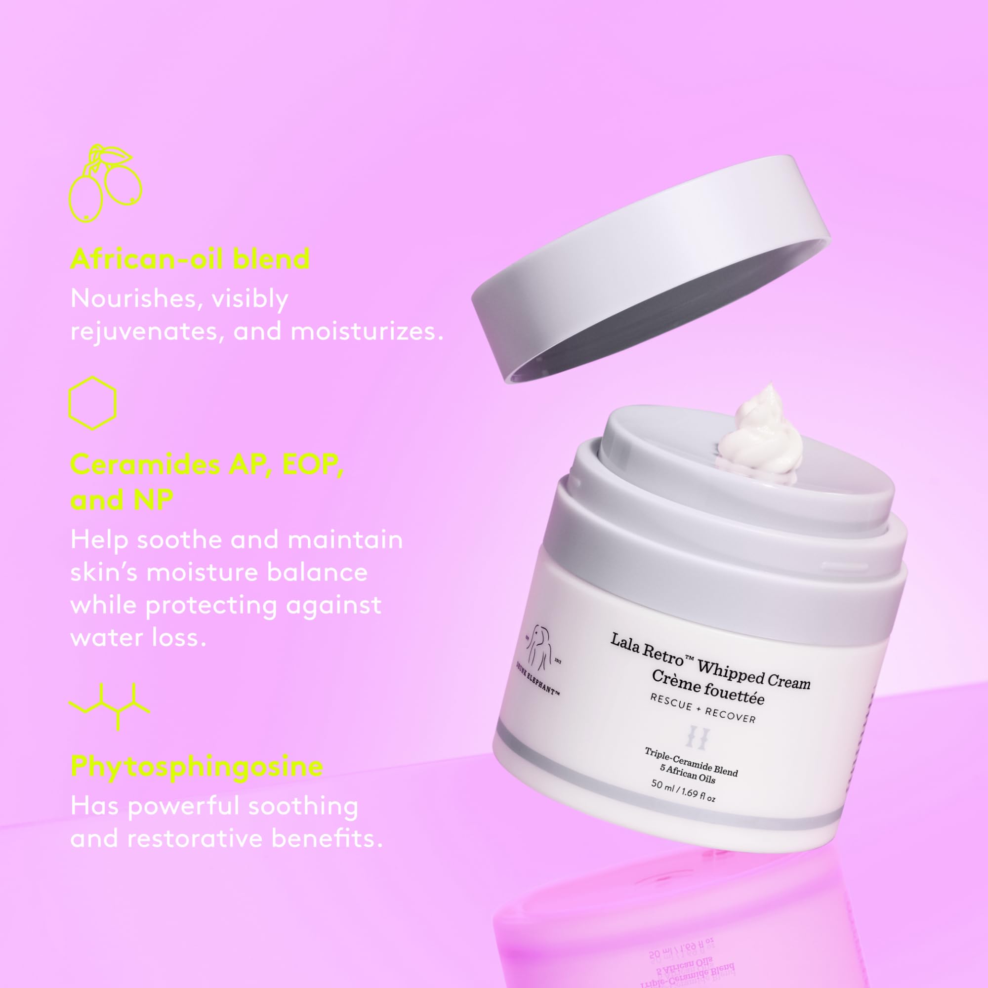 Drunk Elephant Lala Retro Whipped Cream – 50 ml / 1.69 fl oz | Ceramide Moisturizer