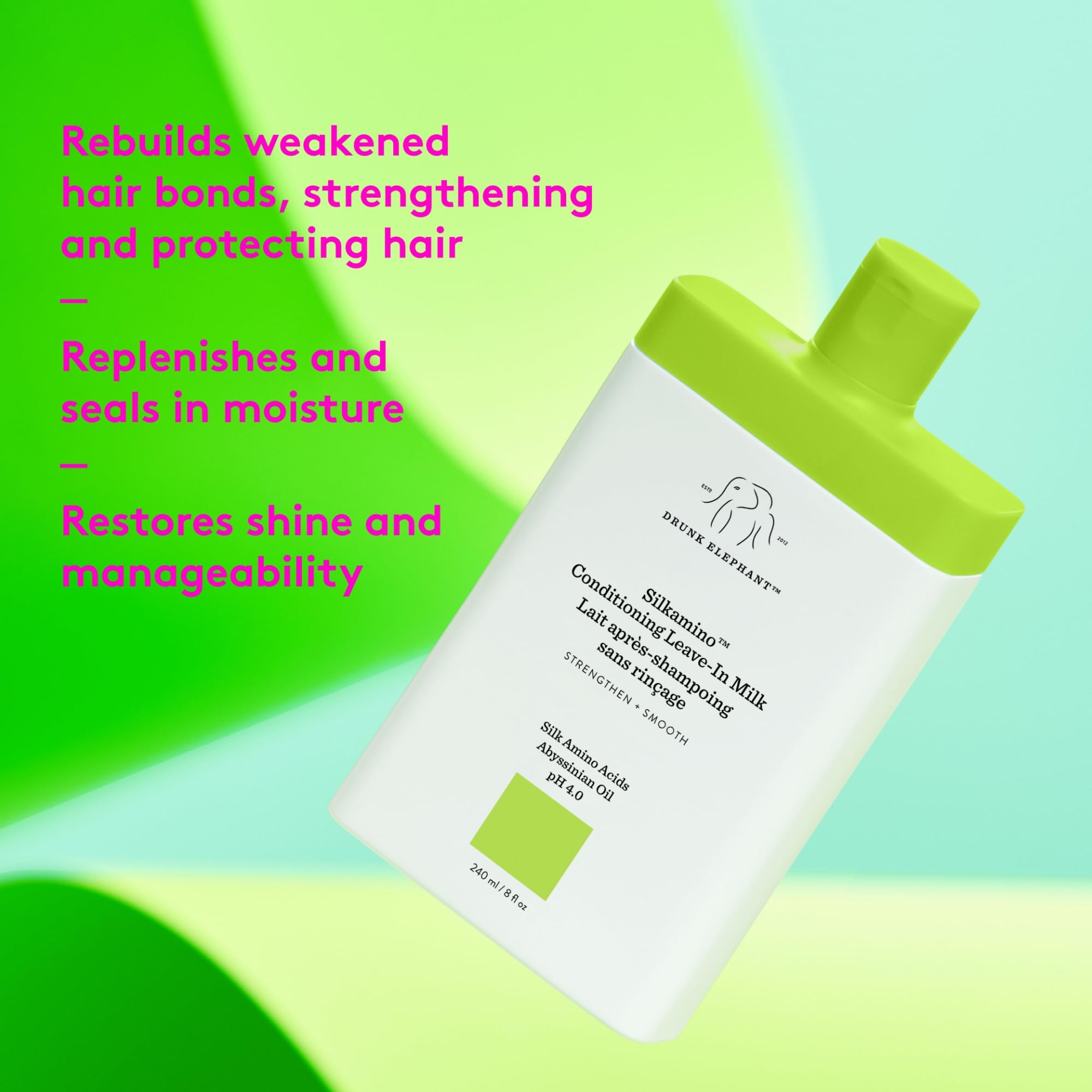 Drunk Elephant Silkamino Conditioning Leave-In Milk – Silk Amino Acids, 240 ml/8 fl oz
