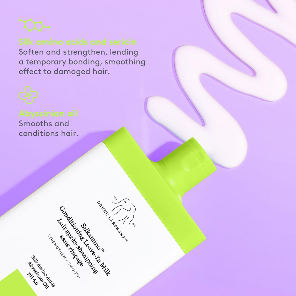 Drunk Elephant Silkamino Conditioning Leave-In Milk – Silk Amino Acids, 240 ml/8 fl oz