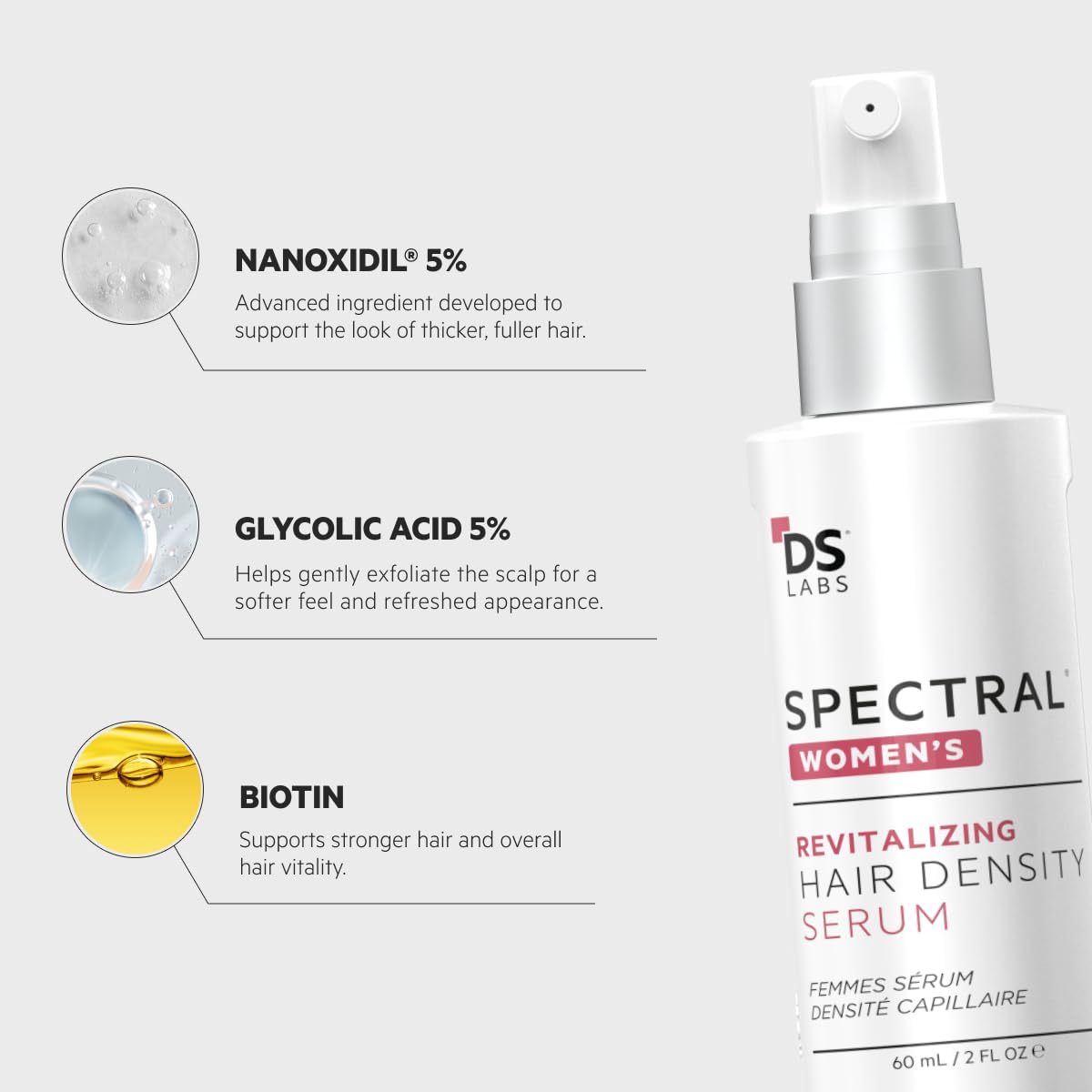 DS Labs Spectral Women's Hair Density Serum Pack of 3 – Lightweight Leave-In for Fuller Hair (60 mL)
