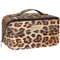 DSDCDJ Travel Makeup Bag - Large Open-Flat Organizer, Leopard Waterproof Leather