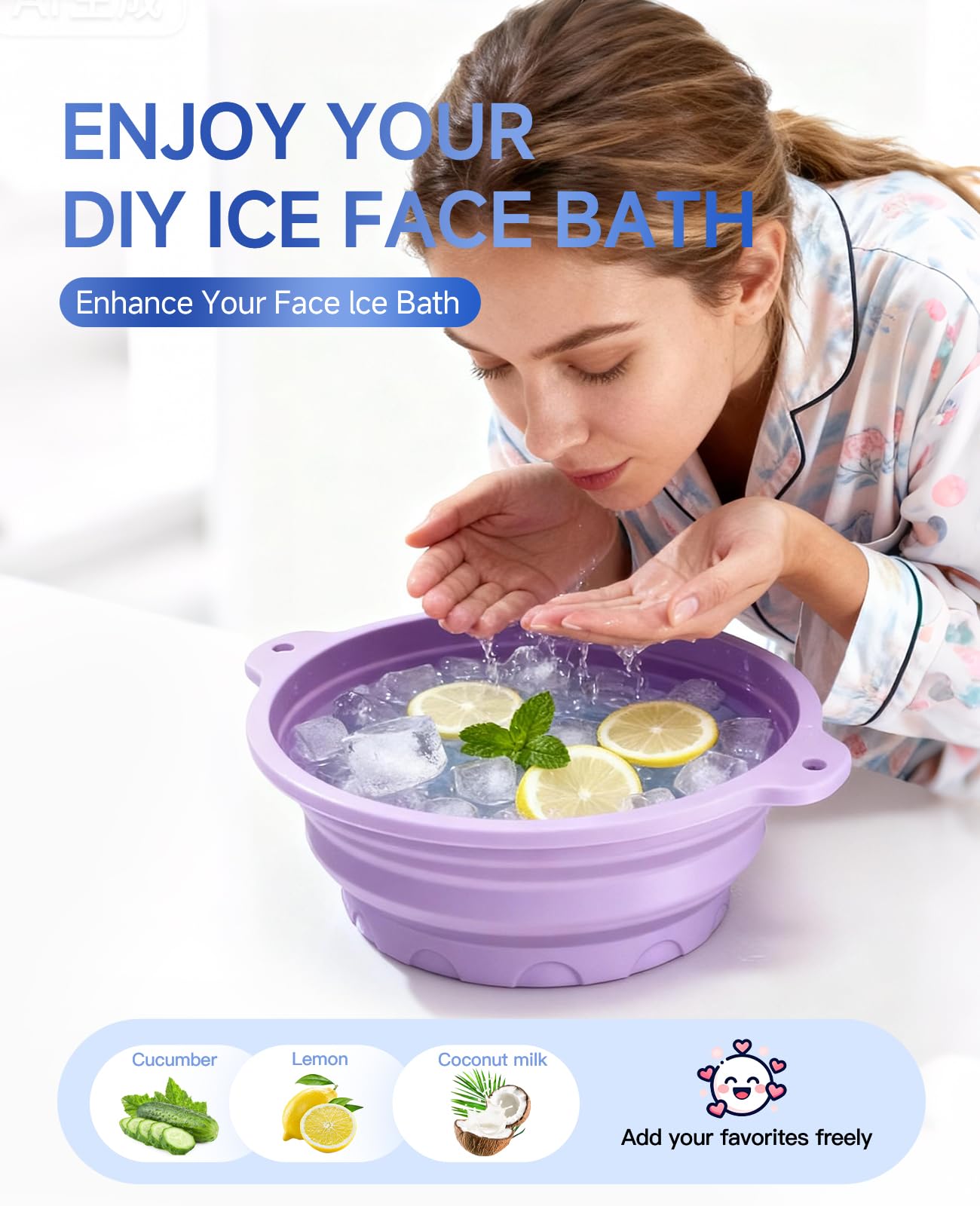 Dtuoen Face Bowl for Ice with Built-In Ice Tray – Collapsible Silicone Facial Ice Bath
