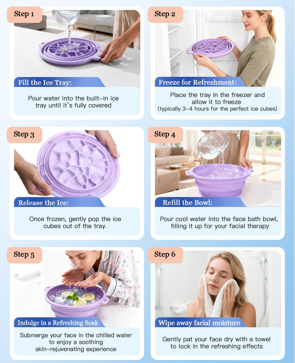 Dtuoen Face Bowl for Ice with Built-In Ice Tray – Collapsible Silicone Facial Ice Bath