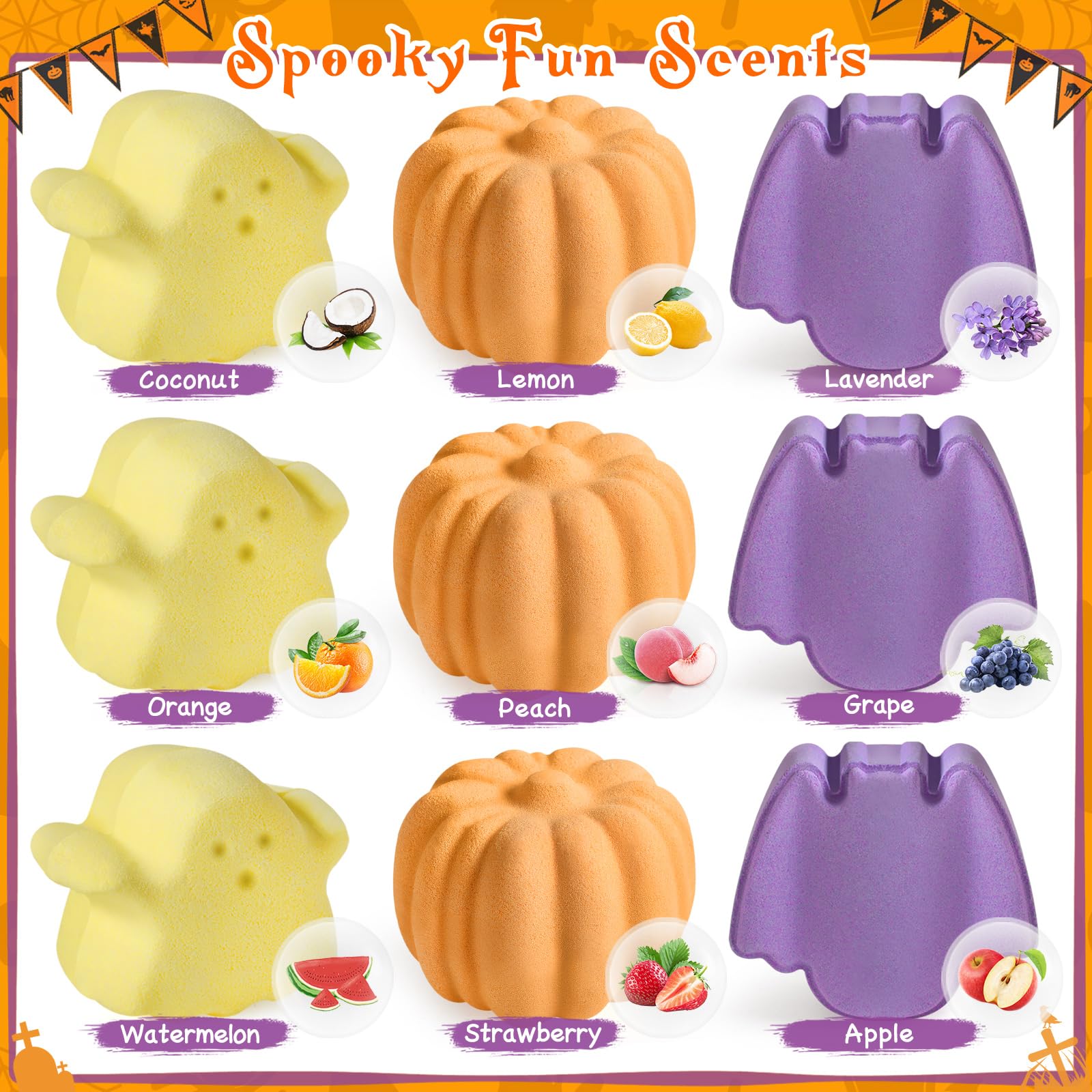Duchong 9-Pack Halloween Bath Bombs for Kids – Surprise Toy Inside, Treat Bags Gift