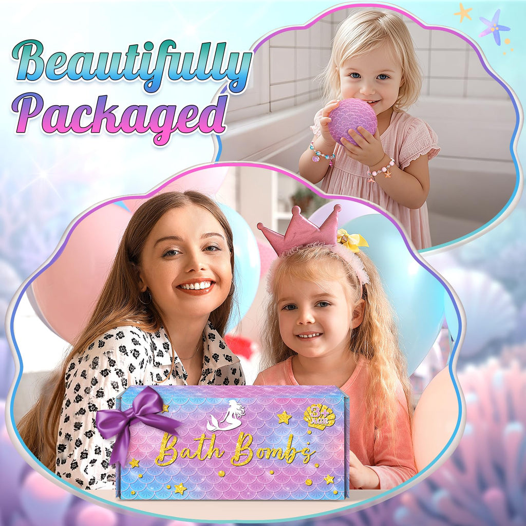 Duchong 8-Pack Mermaid Bath Bombs for Kids – Surprises Inside, Colorful Bubbles
