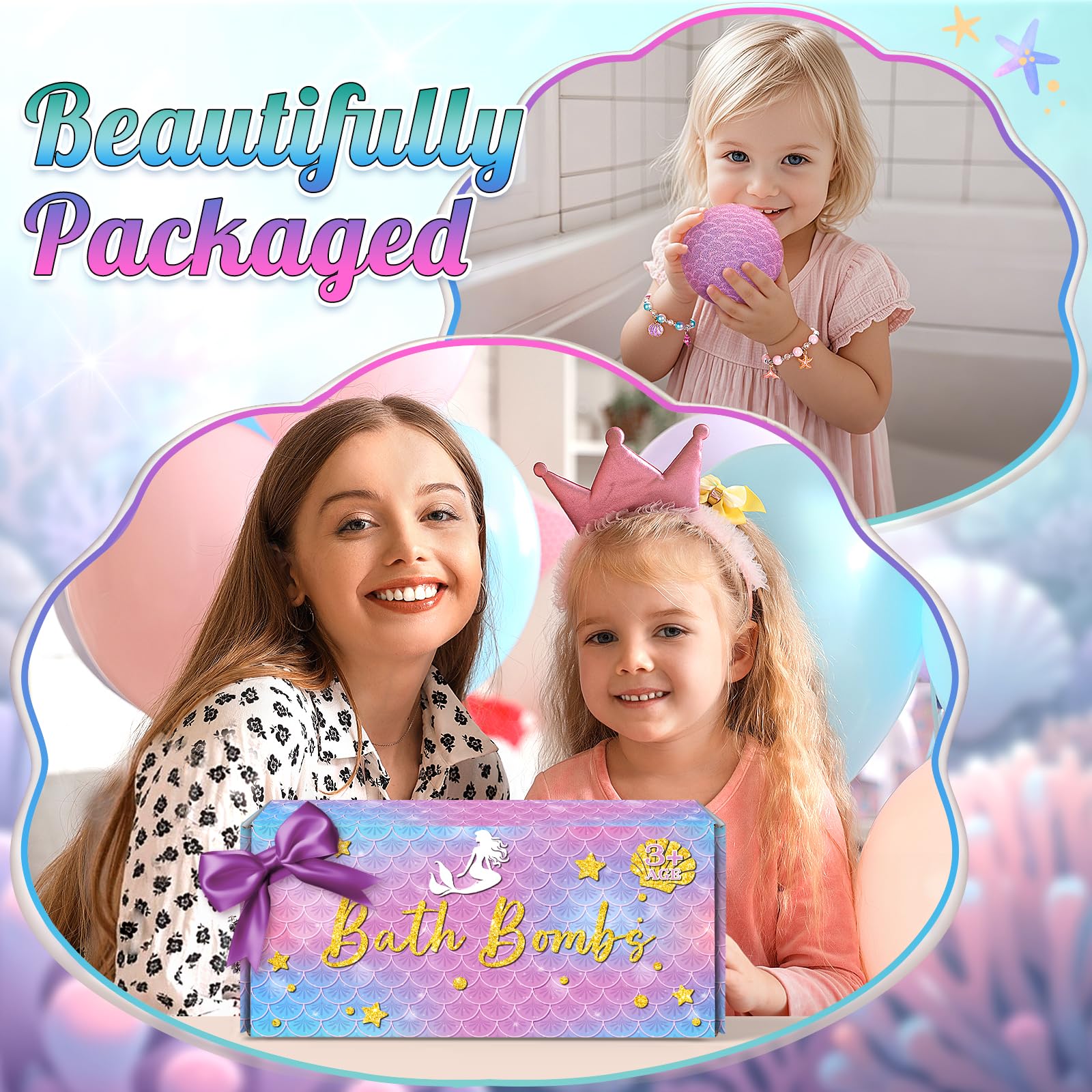 Duchong 8-Pack Mermaid Bath Bombs for Kids – Surprises Inside, Colorful Bubbles