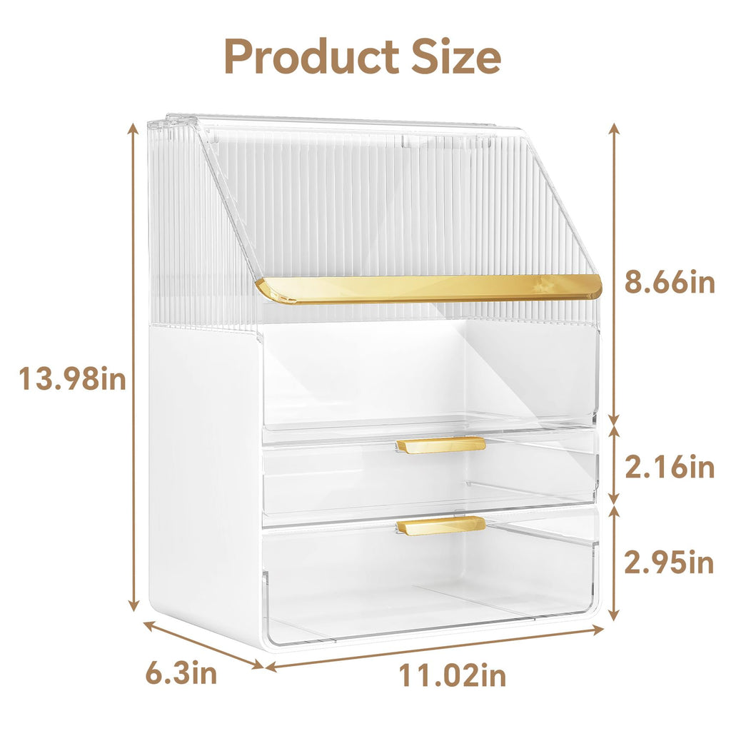 Ducoak 3-Tier Makeup Organizer with Lid – Clear Vanity Storage
