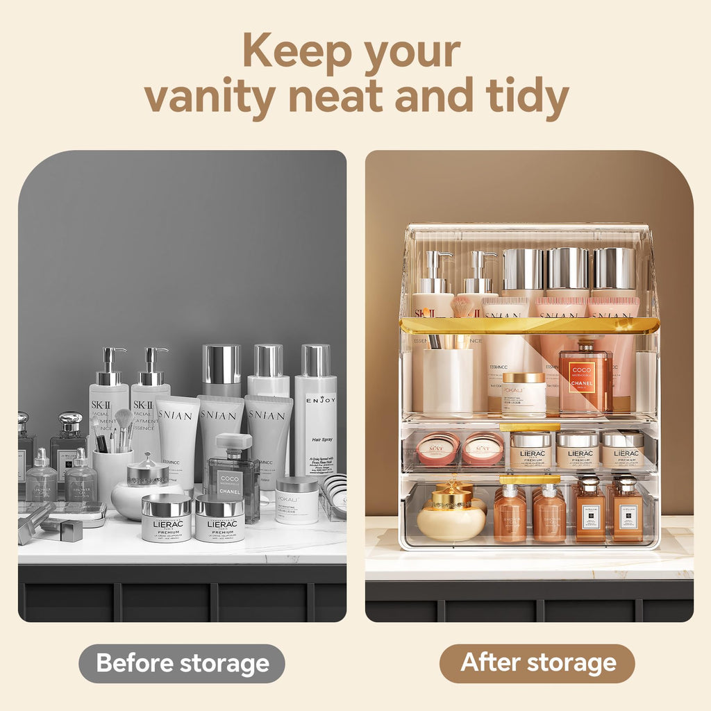Ducoak 3-Tier Makeup Organizer with Lid – Clear Vanity Storage
