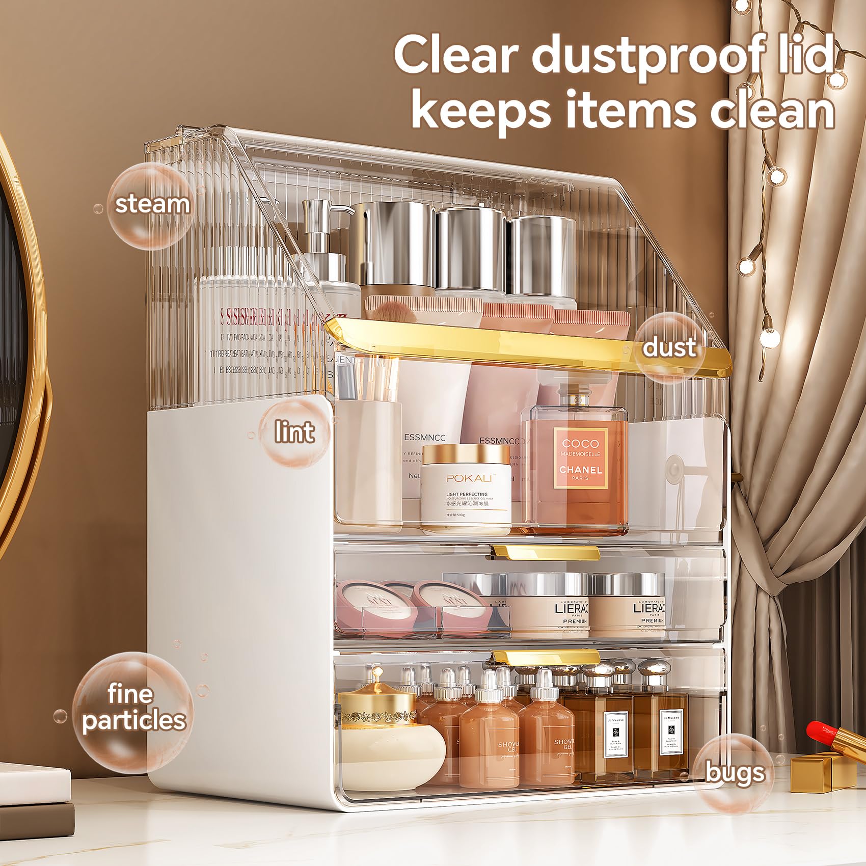Ducoak 3-Tier Makeup Organizer with Lid – Clear Vanity Storage