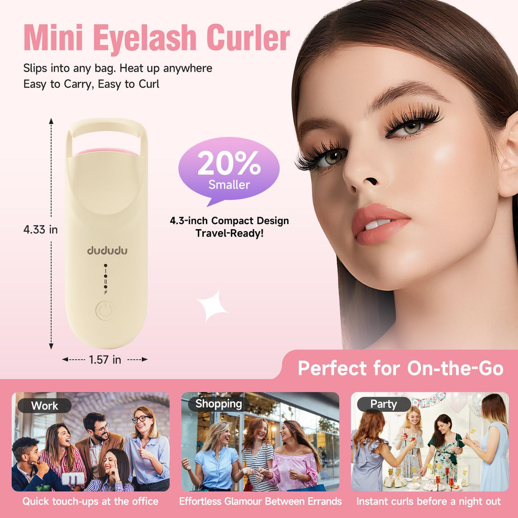 DUDUDU Heated Eyelash Curler – 2-Temp, 10S Heat, Portable Travel-Size